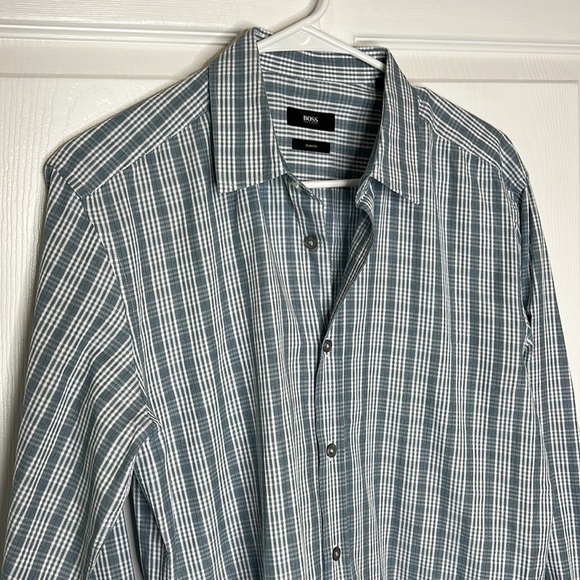Boss Hugo Boss Ronny Plaid Slim Fit Shirt Men's Large Blue Button‎ Down - Picture 4 of 7
